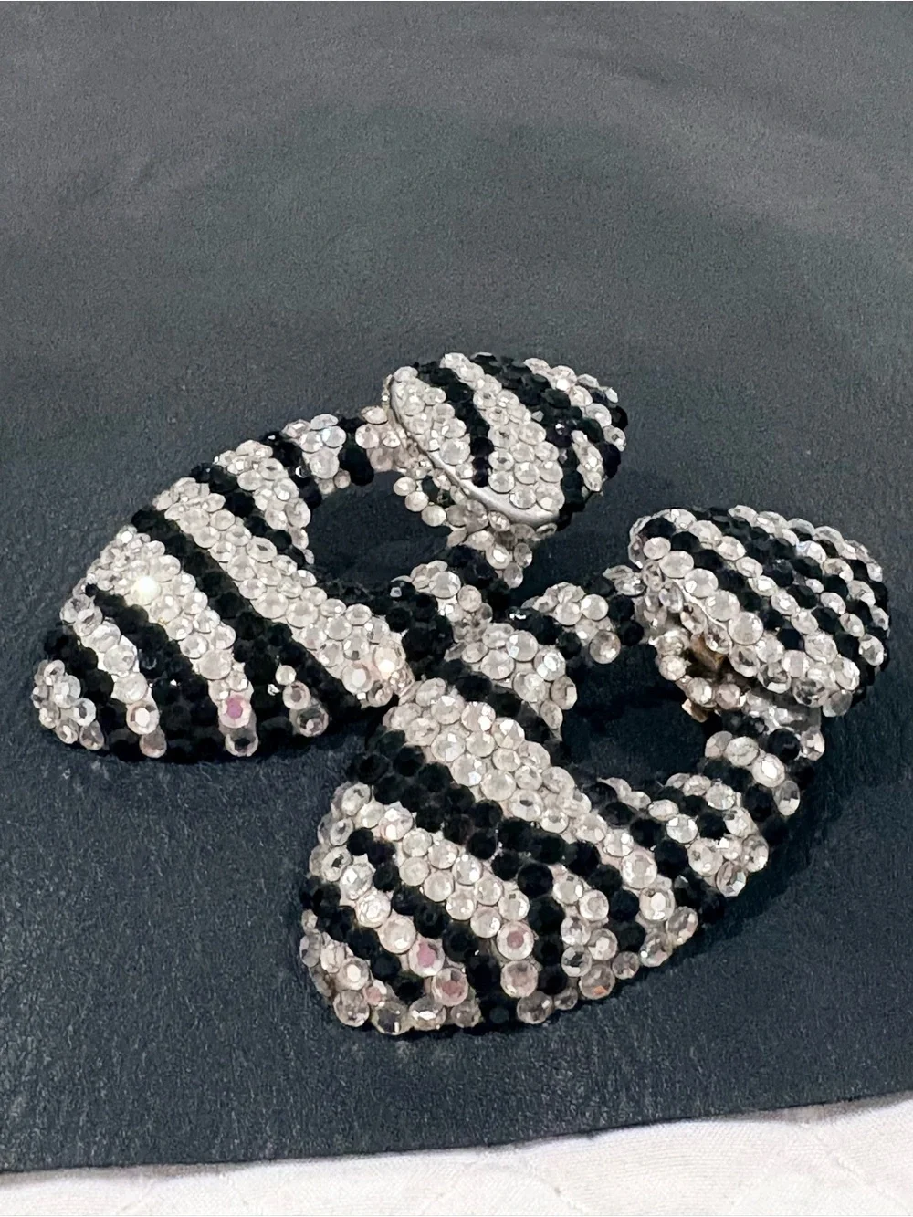 Vintage Bellini Black and White Swarovski Crystal Clip Earrings
